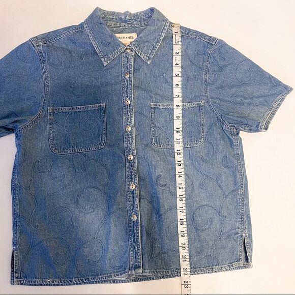 Vintage Denim Cropped Embroidered Filigree Button Down Top Size Large - Picture 6 of 6